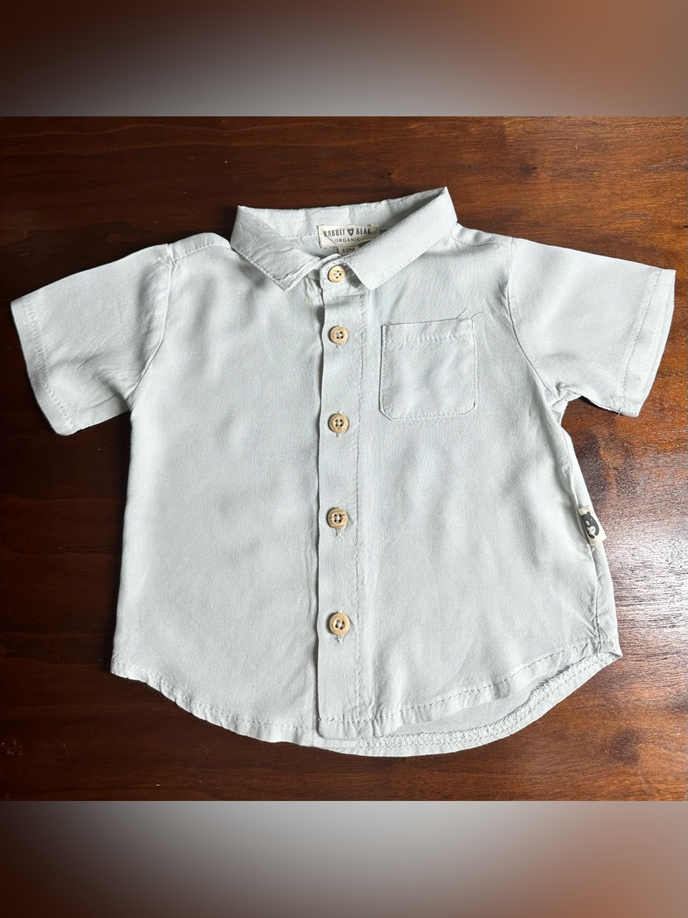 Rabbit Bear Organic Cotton Linen Button Down Shirt 12M Sage Green